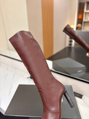 YSL 26S KNEE-HIGH BOOTS 95 MM IN BROWN CALFSKIN