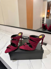YSL 26S HEELED SANDALS 100 MM IN DARK RED FABRIC