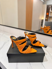 YSL 26S HEELED SANDALS 100 MM IN ORANGE FABRIC