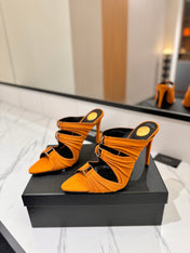 YSL 26S HEELED SANDALS 100 MM IN ORANGE FABRIC
