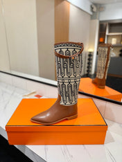 HM 26S JUMPING BOOTS IN BROWN CALFSKIN AND BEIGE CANVAS