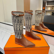 HM 26S JUMPING BOOTS IN BROWN CALFSKIN AND BEIGE CANVAS