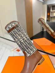 HM 26S JUMPING BOOTS IN BROWN CALFSKIN AND BEIGE CANVAS