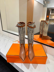 HM 26S JUMPING BOOTS IN BROWN CALFSKIN AND BEIGE CANVAS