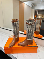 HM 26S JUMPING BOOTS IN BROWN CALFSKIN AND BEIGE CANVAS