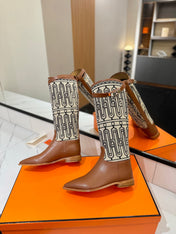 HM 26S JUMPING BOOTS IN BROWN CALFSKIN AND BEIGE CANVAS
