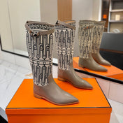 HM 26S JUMPING BOOTS IN DARK GREY CALFSKIN AND BEIGE CANVAS