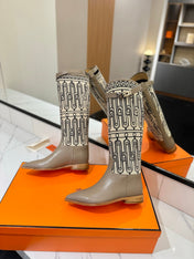 HM 26S JUMPING BOOTS IN DARK GREY CALFSKIN AND BEIGE CANVAS