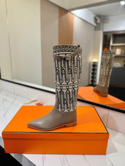 HM 26S JUMPING BOOTS IN DARK GREY CALFSKIN AND BEIGE CANVAS