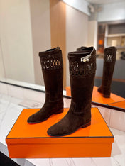 HM 26S PERFORATED HIGH-TOP BOOTS IN DARK BROWN SUEDE