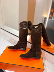 HM 26S PERFORATED HIGH-TOP BOOTS IN DARK BROWN SUEDE
