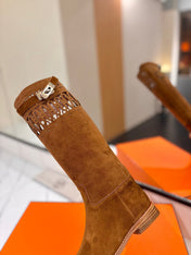 HM 26S PERFORATED HIGH-TOP BOOTS IN BROWN SUEDE