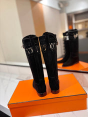HM 26S PERFORATED HIGH-TOP BOOTS IN BLACK SUEDE