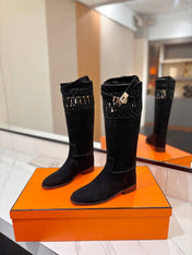 HM 26S PERFORATED HIGH-TOP BOOTS IN BLACK SUEDE