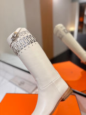 HM 26S PERFORATED HIGH-TOP BOOTS IN CREAM WHITE CALFSKIN