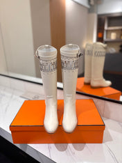 HM 26S PERFORATED HIGH-TOP BOOTS IN CREAM WHITE CALFSKIN