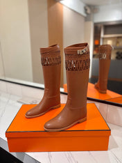 HM 26S PERFORATED HIGH-TOP BOOTS IN COGNAC BROWN CALFSKIN