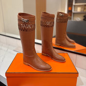 HM 26S PERFORATED HIGH-TOP BOOTS IN COGNAC BROWN CALFSKIN