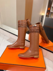 HM 26S PERFORATED HIGH-TOP BOOTS IN COGNAC BROWN CALFSKIN