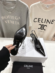 JUDY CAP TOE SLINGBACK 65MM IN BLACK SMOOTH AND SHINY CALFSKIN