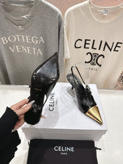 JUDY DOUBLE STRAP MARY JANE SLINGBACK 65MM IN BLACK SHINY CALFSKIN AND GOLD SNAKE EMBOSSED LEATHER