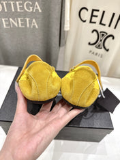 PRADA 25S COLLAPSE RE NYLON AND SUEDE BALLERINAS IN LEMON YELLOW