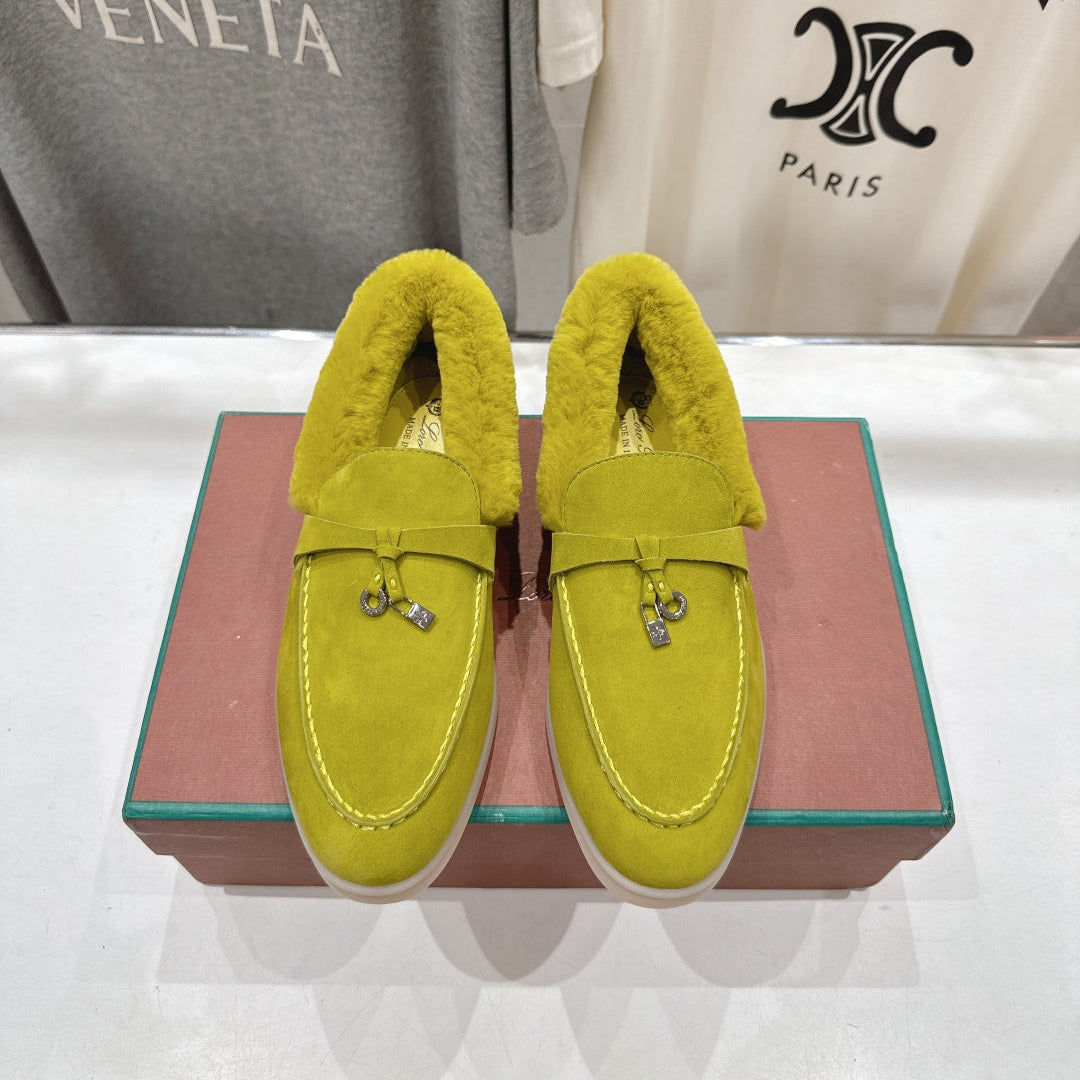 LP 25S SUMMER CHARMS WALK LOAFERS IN OLIVE YELLOW SUEDE AND FLEECE