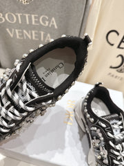 DIOR 25S SNEAKER IN BLACK LAMBSKIN AND MESH FABRIC WITH PEARL DETAILING