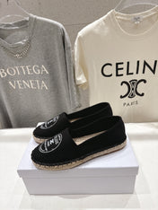 CELINE 26S MAISON PARIS EMBLEM ESPADRILLE FLATS IN BLACK CANVAS