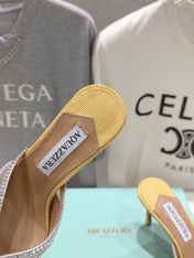 AQUAZZURA 26S HEEL SANDALS 80 MM IN YELLOW CANVAS WITH CRYSTALS