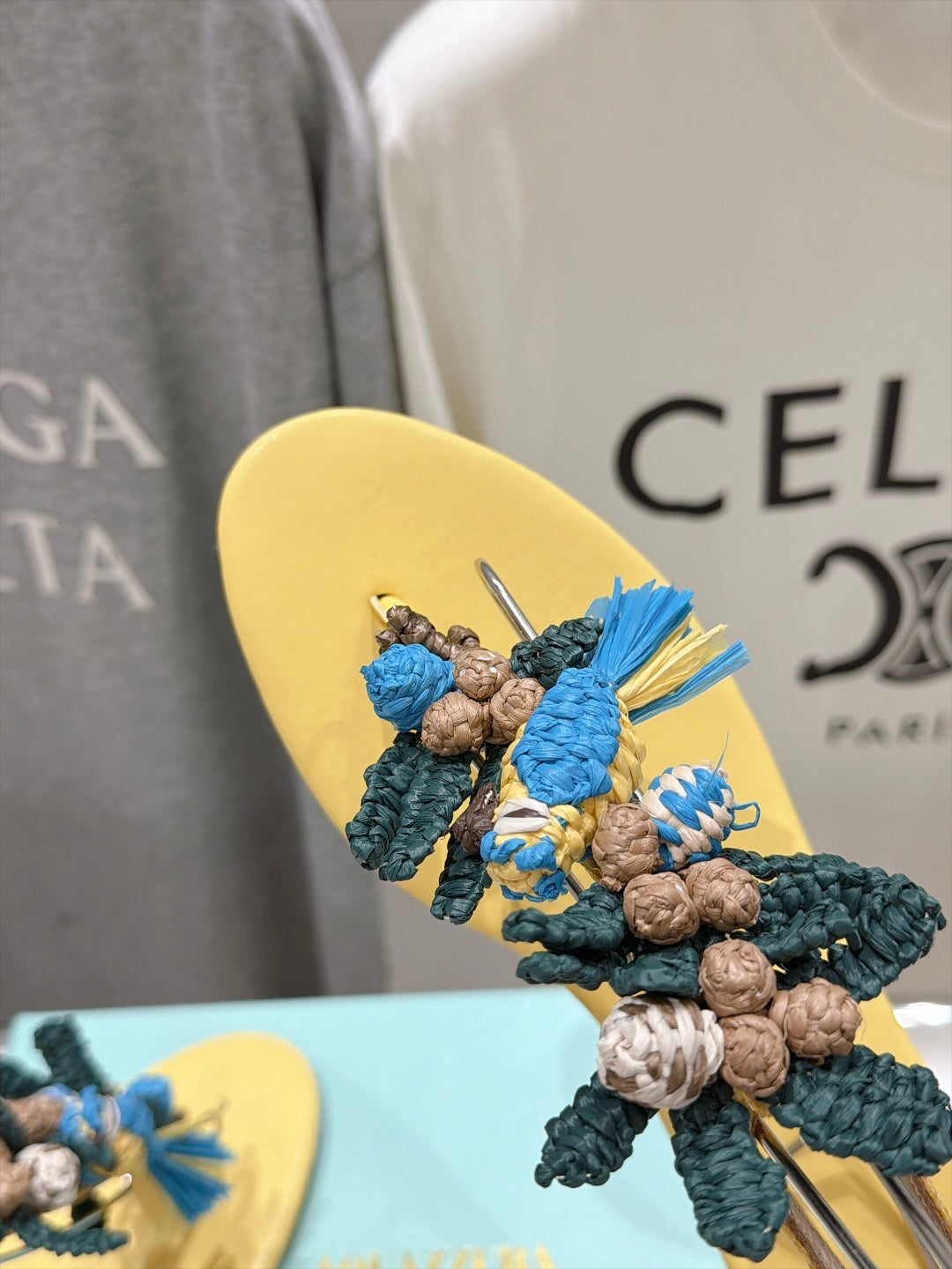 AQUAZZURA 26S FLORAL APPLIQUE THONG SANDALS IN YELLOW CALFSKIN