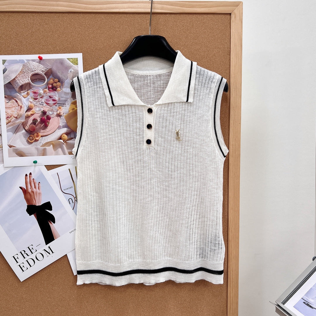 YSL 26S SLEEVELESS KNIT POLO TOP 487