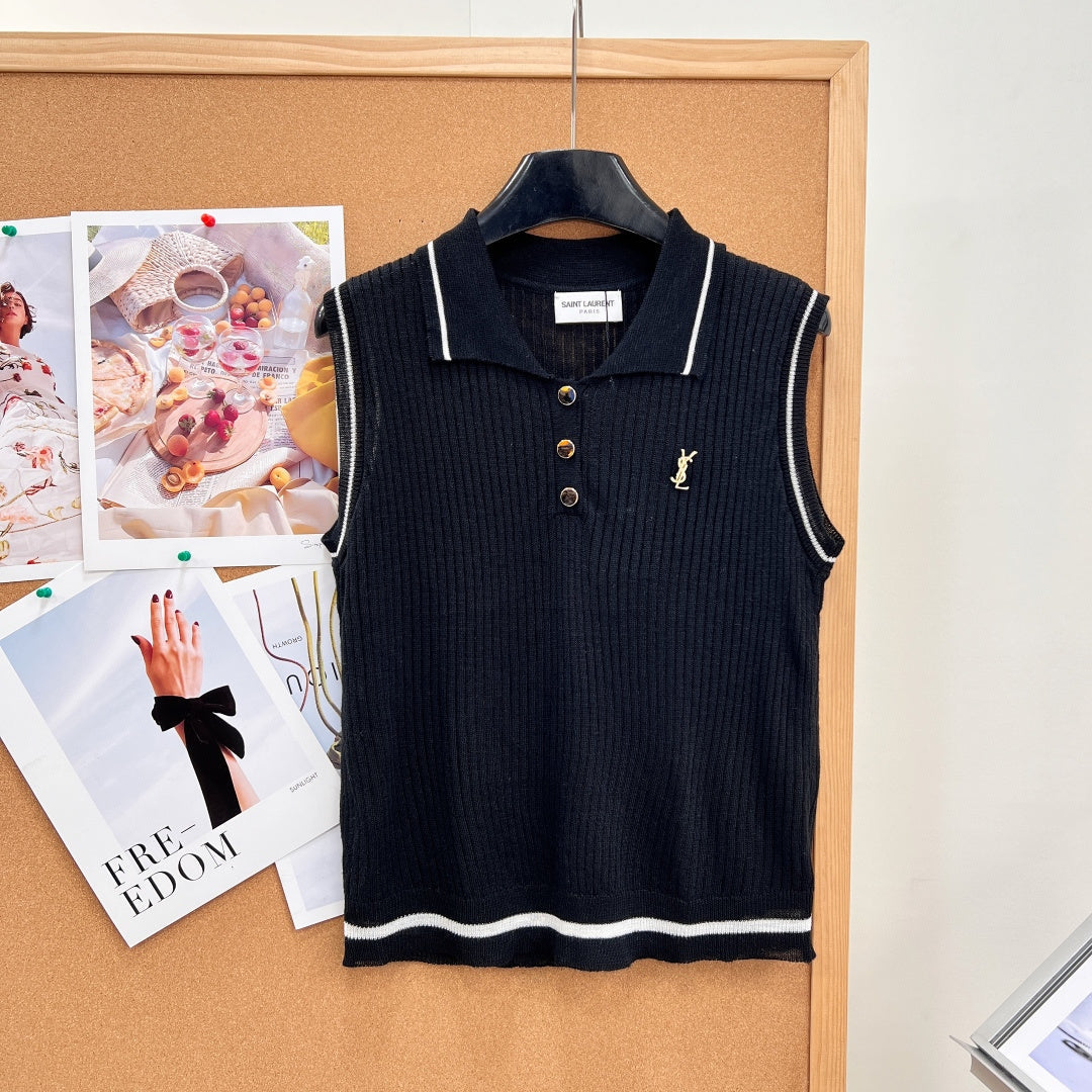 YSL 26S SLEEVELESS KNIT POLO TOP 486