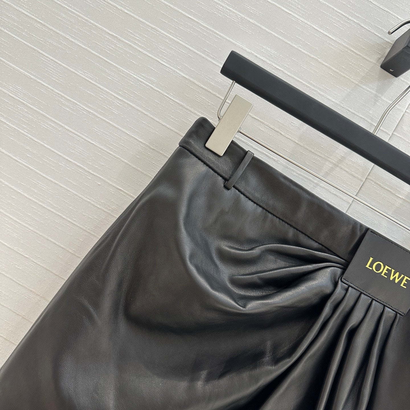 Loewe Draped Leather Skirt Black Lambskin