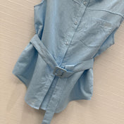 Loewe 25 Lace-up Waist Sleeveless Shirt Blue Linen