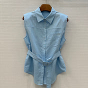 Loewe 25 Lace-up Waist Sleeveless Shirt Blue Linen