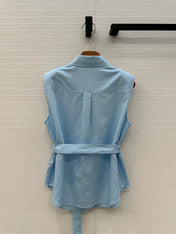 Loewe 25 Lace-up Waist Sleeveless Shirt Blue Linen