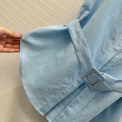 Loewe 25 Lace-up Waist Sleeveless Shirt Blue Linen