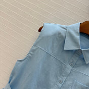 Loewe 25 Lace-up Waist Sleeveless Shirt Blue Linen