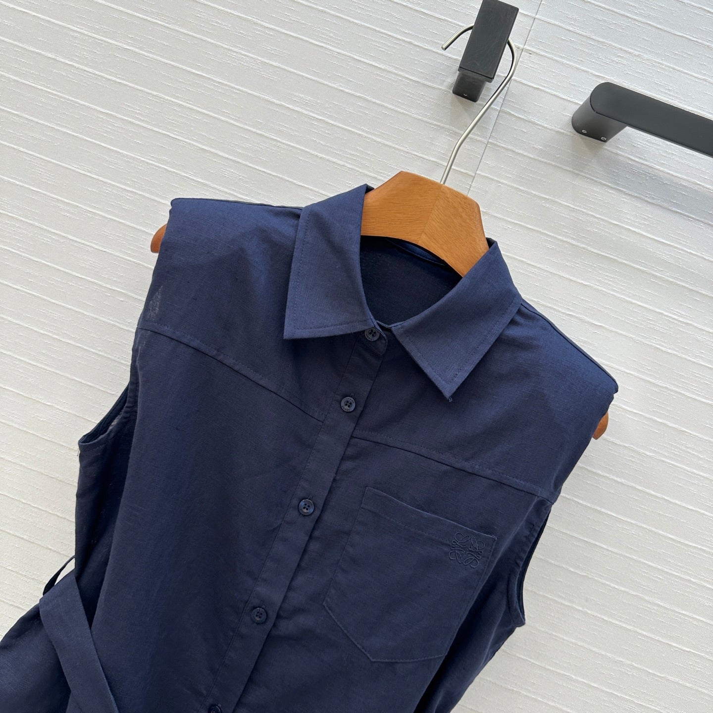 Loewe 25 Lace-up Waist Sleeveless Shirt Dark Blue Linen