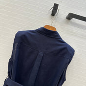 Loewe 25 Lace-up Waist Sleeveless Shirt Dark Blue Linen