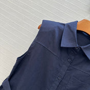 Loewe 25 Lace-up Waist Sleeveless Shirt Dark Blue Linen