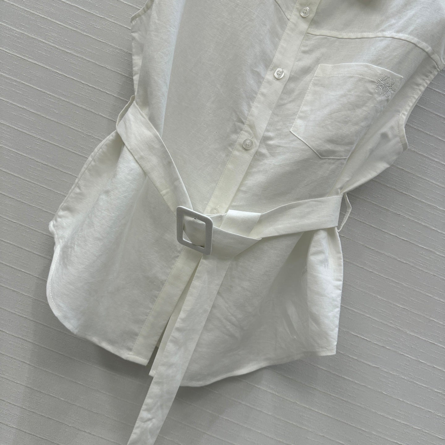 Loewe 25 Lace-up Waist Sleeveless Shirt White Linen