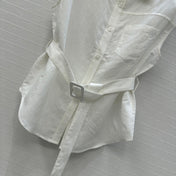Loewe 25 Lace-up Waist Sleeveless Shirt White Linen