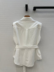 Loewe 25 Lace-up Waist Sleeveless Shirt White Linen