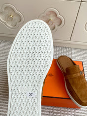 HM 25S MULES IN BROWN SUEDE WITH SILVER HARDWARE