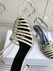 CELINE 26S CLEA TRIOMPHE GLADIATOR HEEL SANDALS 60 MM IN BEIGE LAMBSKIN