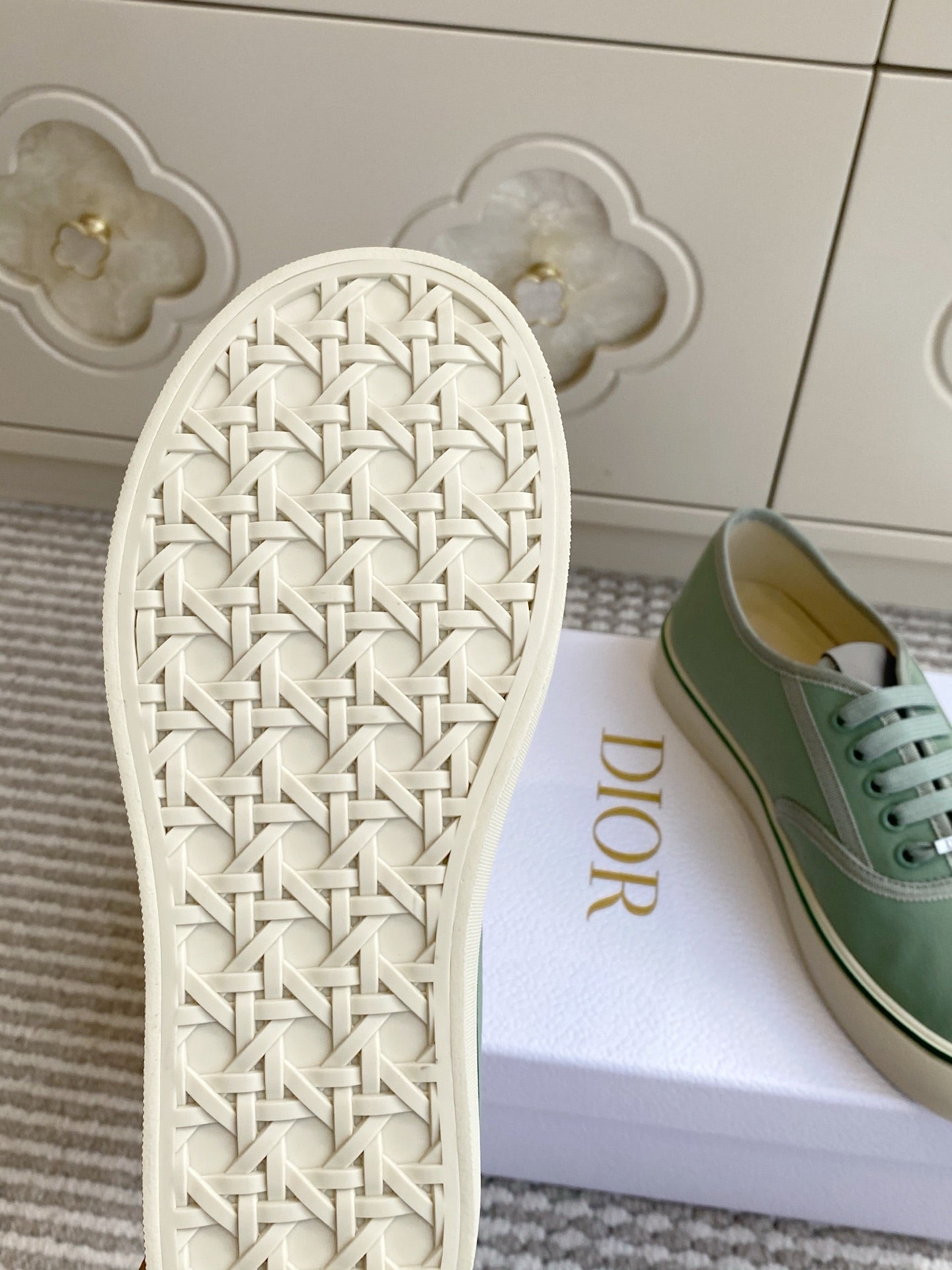 DIOR 26S LOW TOP SNEAKERS IN SAGE GREEN CANVAS