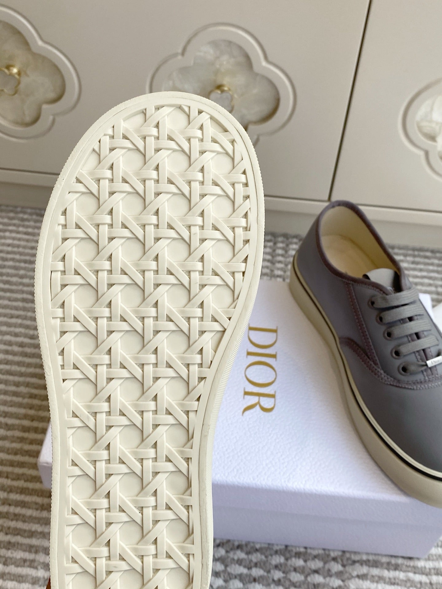 DIOR 26S LOW TOP SNEAKERS IN GREY CANVAS