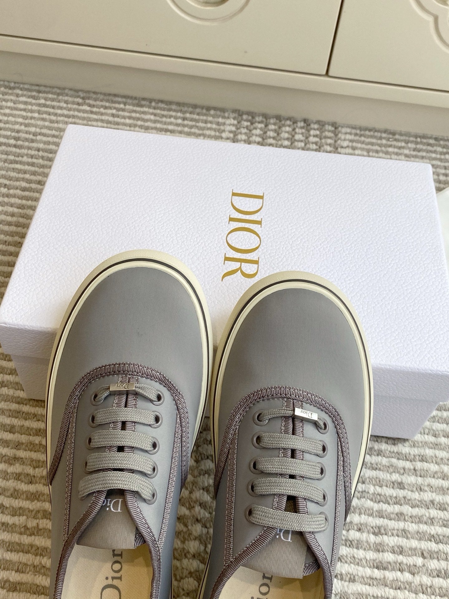 DIOR 26S LOW TOP SNEAKERS IN GREY CANVAS